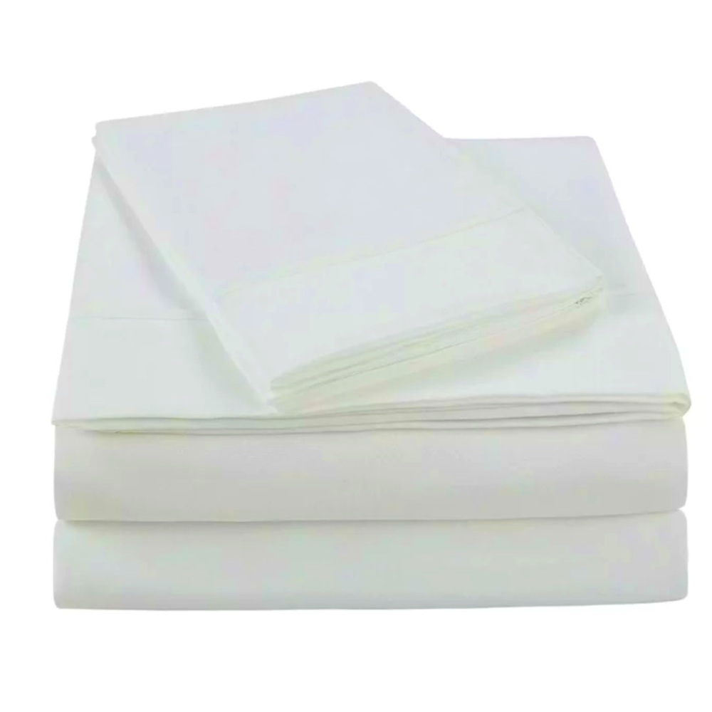Room Essentials Twin Easy Care Solid White Sheet Set Cotton Rich Percale